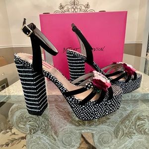 Betsey Johnson ankle strap high heel sandals.